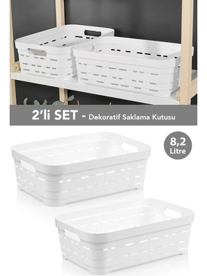 Meleni Home 2'li Delikli Dekoratif Piramit Saklama Kutusu - Dolap Içi Düzenleyici Organizer Kutu 8,2 Lt Beyaz