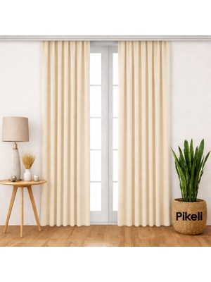 Pikeli Lüks Blackout Karartma Perde - Işık Kesici - Isı & Ses Yalıtımlı (Krem)