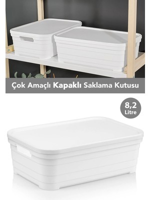 Meleni Home 1 Adet Kapaklı Dekoratif Piramit Saklama Kutusu - Dolap Düzenleyici Organizer Kutu 8,2 Litre Beyaz