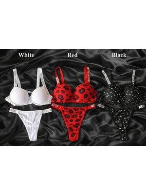 Solenia Love Secret Taşlı Yoğun Dolgulu Push-Up Sütyen Külot Takımı 3'lü Set