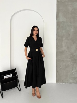 Belden Oturtmalı Plılelı Paraşüt Kumaş Elbise