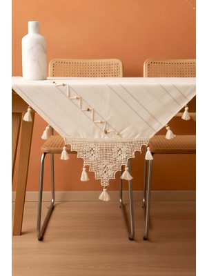 Boncuk Detaylı Güpürlü Kare Runner 90X90 cm