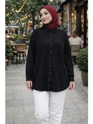 Moda Neva Pul Detaylı Çizgili Tunik Gömlek