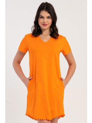 Vienetta Kadın V Yaka Kısa Kol Oranj Gecelik C5T2N0215