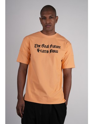 Ex-pent Erkek Dikim Detaylı Regular Kalıp Baskılı Pamuklu Turuncu T-Shirt