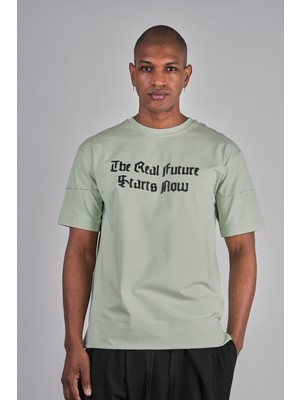 Ex-pent Erkek Dikim Detaylı Regular Kalıp Baskılı Pamuklu Yeşil T-Shirt