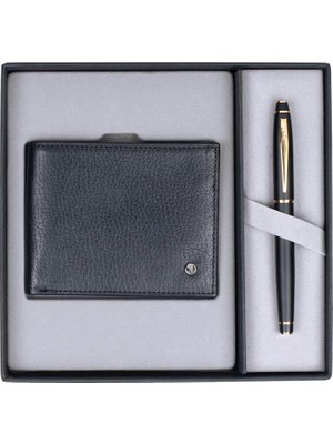 Isminize Özel Scrikss DR-240 35 Mat Siyah Altın Roller Kalem +  Siyah Cüzdan