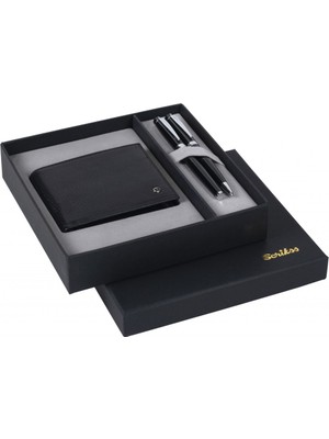 Isminize Özel Scrikss DR-204 38 Siyah Krom Dolma + Tükenmez Kalem + Deri Siyah Cüzdan