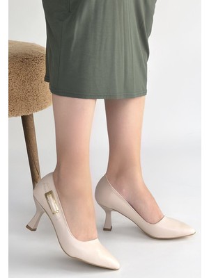 Bluefeet Bej Cilt Kadın Topuklu Ayakkabı