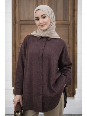 Moda Neva Pul Detaylı Çizgili Tunik Gömlek