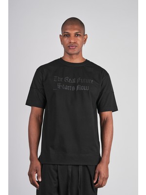 Ex-pent Erkek Dikim Detaylı Regular Kalıp Baskılı Pamuklu Siyah T-Shirt
