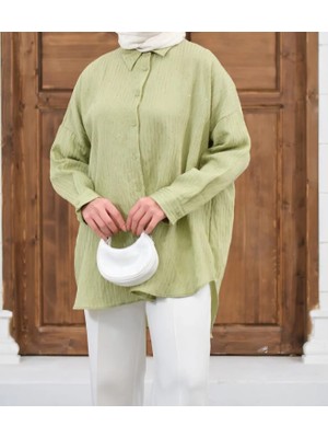 Moda Neva Pul Detaylı Çizgili Tunik Gömlek