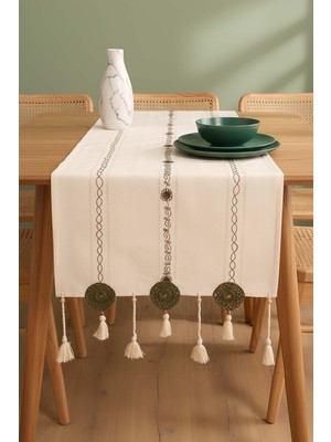 Yeşil Nakışlı Dantelli Runner 50X130 cm