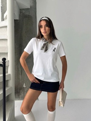 My Lunessa Fularlı Beyaz Ceylan Temalı Tshirt