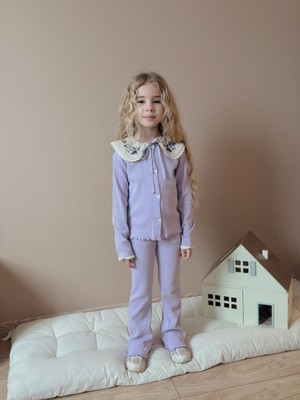 Butik Kız Çocuk Yaka Detaylı %100 Pamuklu Alt - Üst 2'li Takım
