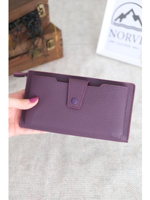Norvi Leather Telefon Bölmeli Hakiki Deri Fermuarlı Cüzdan 1163