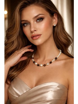 Solare Accessories Premium Özel Seri Gerçek Inci ve Kaplan Gözü Doğal Taş Kolye