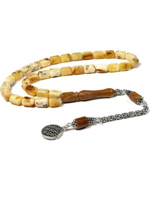 Tesbihkenti 925 Ayar Gümüş Püsküllü Kuka İmameli Kaya Damla Kehribar