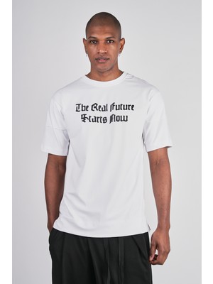 Ex-pent Erkek Dikim Detaylı Regular Kalıp Baskılı Pamuklu Beyaz T-Shirt