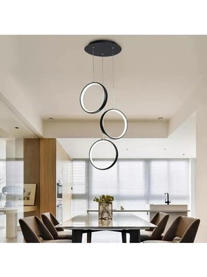 Ömür Avize Niks Üçlü Siyah Plofonyer Ledli Sarkıt Avize