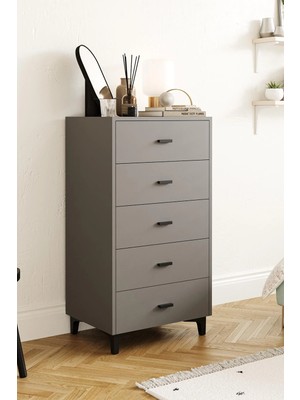 Hofga Riva 5 Çekmeceli Şifonyer Yatak Odası Bebek Odası Antrasit