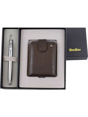 Isminize Özel Scrikss DR-248 88 Krom Roller Kalem + Kahve Kredi Kartlik