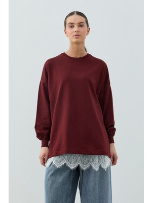Merwishop Merwish Dantel Detay Etek Içlikli Loly Sweat 1793 Bordo