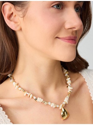 Jimmy Key Beyaz Metal Figürlü Doğal Taş Detaylı Kolye