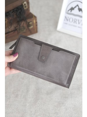 Norvi Leather Telefon Bölmeli Hakiki Deri Fermuarlı Cüzdan 1163