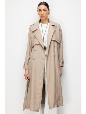 Mizalle Oversize Bej Rengi Tencel Trençkot