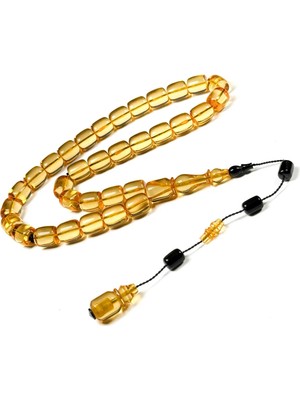 Tesbihkenti Yarım Kapsül Tane Yapısı Gold Sarı Özel Işçilik Ateş Kehribar Tesbih