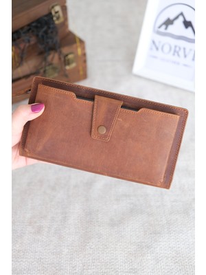 Norvi Leather Telefon Bölmeli Hakiki Deri Fermuarlı Cüzdan 1163