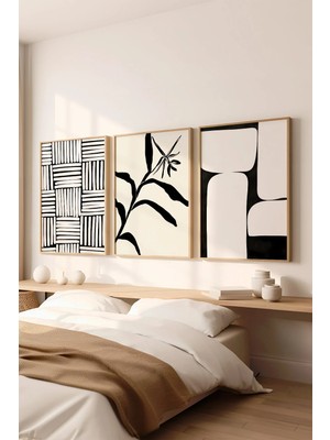 Artavessa 3 Parça Ham Renk Gerçek Ahşap Çerçeveli Tablo Seti - Model 2