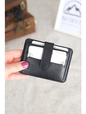 Norvi Leather Çıtçıtlı Hakiki Deri Kartlık Siyah 1173