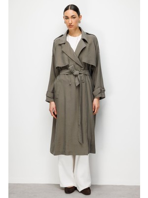 Hakı Mizalle Oversize Haki Tencel Trençkot