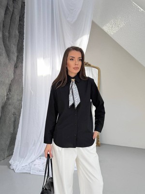 My Lunessa Fularlı Oversize Poblin Kumaş Kadın Gömlek