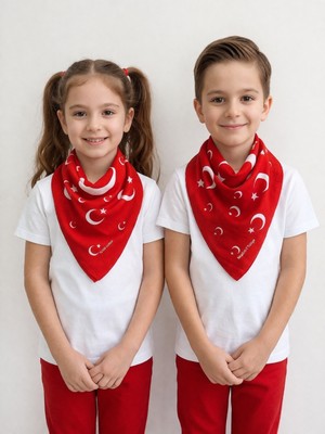 Sibel Günay Butik 25'li Büyük Ay Yıldız Desenli Pamuk Fular|54*54 Cm| 23 Nisan, 19 Mayıs, 29 Ekim Özel Koleksiyon