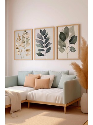 Artavessa 3 Parça Ham Renk Gerçek Ahşap Çerçeveli Tablo Seti - Model 21