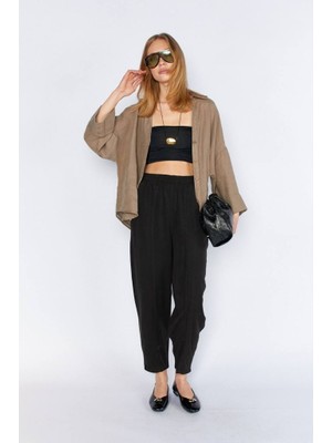CGA Kadın Siyah Pantolon Kadın Tencel PANTOLON66-10061 Önü Dikişli Kesim Tencel Pantolon