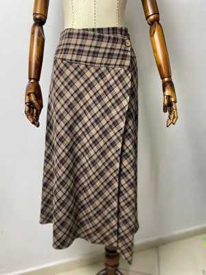 ANS Ekose Verev Kesim Midi Boy Etek