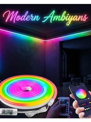 Asiltech Dekoratif Rgb LED Şerit Neon Işık 3 Metre Su Geçirmez Uzaktan Kumandalı Ortam Aydınlatması