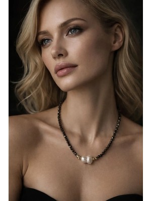 Solare Accessories Kristal Taşlı Gerçek Barok Inci Kolye