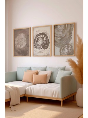 Artavessa 3 Parça Ham Renk Gerçek Ahşap Çerçeveli Tablo Seti - Model 9