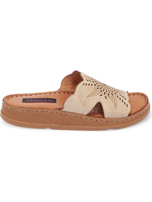 Tergan Krem Hakiki Deri Kadın Terlik - K25Y1TR68007-A68