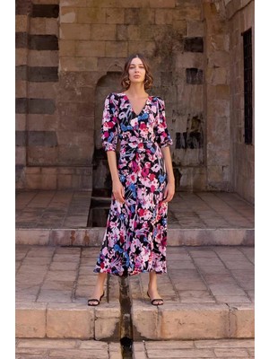 Moda Şahsenem Çiçek Desenli Viskon Elbise