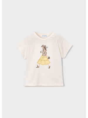 Mayoral Kız Çocuk Baskılı T-Shirt Krem - 03011
