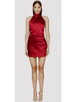 Hanife Glam Couture Hanife Glam Halter Yaka Mini Saten Elbise