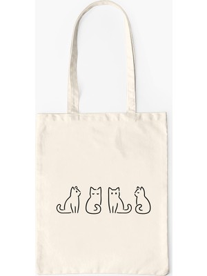 Çınar Bez Çanta Minik Kediler Baskılı 35 x 40 cm Bej Ham Bez Çanta Kadınlar İçin Seyahat ve İş Kullanımı
