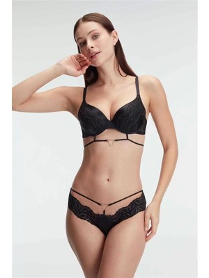 Moda Şahsenem Destekli Balenli Kaplı Dantel Detaylı Sütyen Slip Iç Çamaşırı Takımı