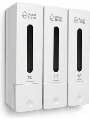 Aura Bath 3'lü Duvara Monte Sıvı Sabunluk Şampuan Duş Jeli Dispenseri Slim Tasarım 3X400ML